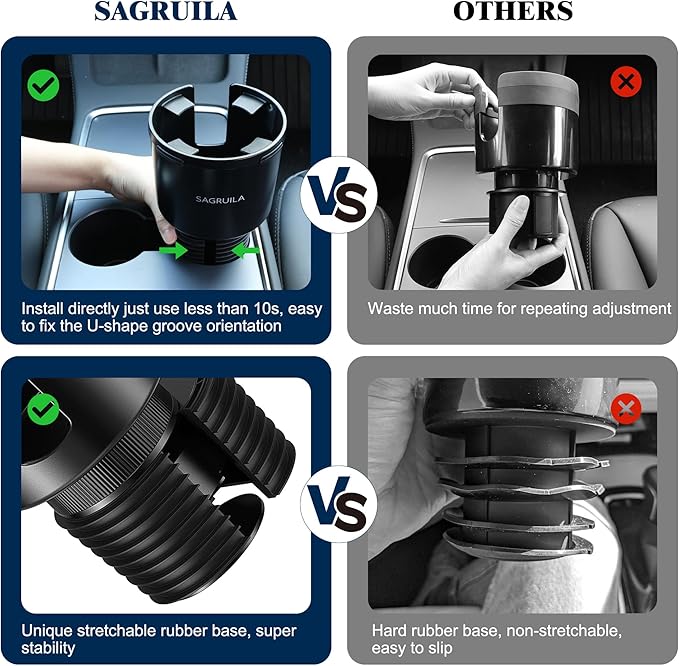 Quick-Install Car Cup Holder Expander, Space-Saving Cup Holder for Car with Offset Design, Non-Slip Large Water Bottle Holder
