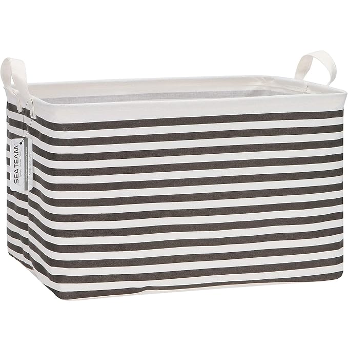 Sea Team Collapsible Canvas Fabric Storage Basket with Handles, Rectangle Waterproof Storage Bin, Box, Cube, Foldable Shelf B