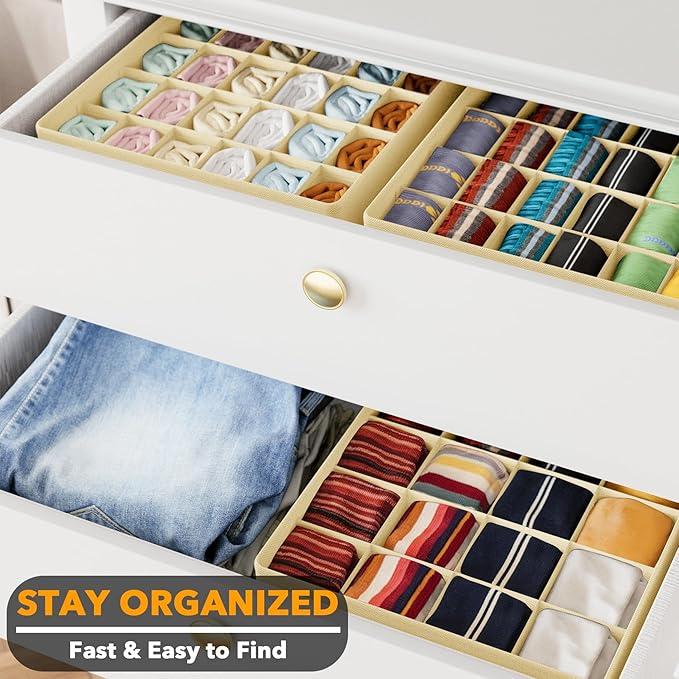 SpaceAid Sock Drawer Organizer Divider 3 Pack, 64 Cell Dresser Closet Nursery Underwear Organizers Storage Bins for Organizin