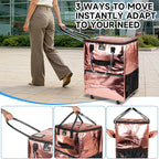 Reusable Grocery Bag On Wheels, 70L Foldable Shopping Cart with 6 Pockets & 3-Way Carry, Heavy Duty Handles, Zipper Closure for Travel, Shopping, Laundry, Medium, Rose Gold