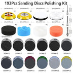 193Pcs 2 Inch Polishing Kit Hook and Loop Sanding Discs, Headlight Restoration Kit - 80 to 10000 Grits Wet Dry Sandpaper Buff