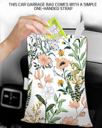 Car Garbage Can, Car Trash Bag, Car Garbage Bag, Hanging Car Trash Can for Car Accessories, Vehicle, Travelling, Camping, Cute Car Back Seat Organizer, White Beautiful Floral