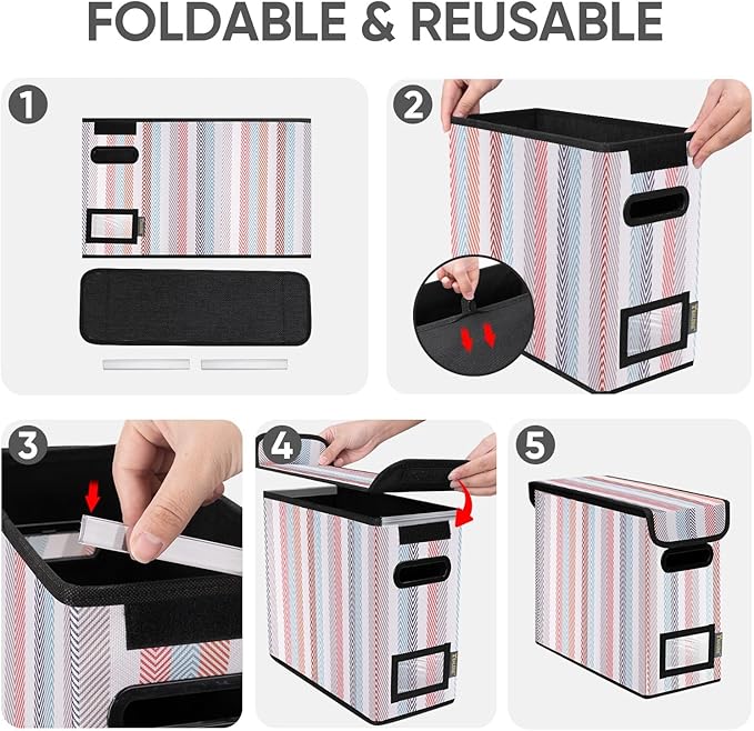 BALEINE File Organizer Box with Lid, Collapsible File Folder Organizer with Plastic Slide, Hanging File Folder Box for Office