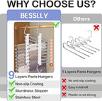 Upgrade 9 Layers Pants Hangers Space Saving, 2 Pack Multifunctional Pants Rack Non Slip Stainless Steel Clothes Space Saver H