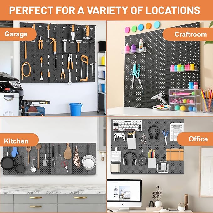 Ultrawall Metal Peg Board Panels with Hooks, Pegboard Wall Tool Organizer for Garage, 74pcs Peg Board with Accessories, 16"X1