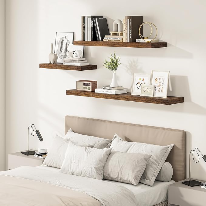 Vivelove 12" Deep Floating Shelves Over Toilet, 24" Wall Shelves for Bathroom Bedroom Kitchen Living Room Laundry Room, Farmh