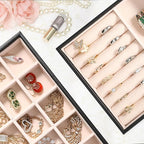 LANDICI Stackable Jewelry Organizer Trays 4 Set,PU Leather Jewelry Organizer Drawer,Jewelry Storage Display Tray for Earring 