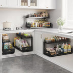 Under Sink Organizer Upgrade To Professional Rails,2-Tier Dual Pull Out Cabinet Storage,Height Adjustable Slide Out Drawers F