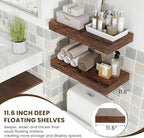 Deep Floating Shelves | 24 Inch Brown Floating Shelves Set of 2 | 12 Inch Deep Rustic Wood Shelves for Wall | 24" W x 12" D B