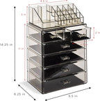 Sorbus Acrylic Makeup Organizer Set, 6-Drawer Vanity & Countertop Cosmetic Storage with Small & Wide Compartments, Black-Tint