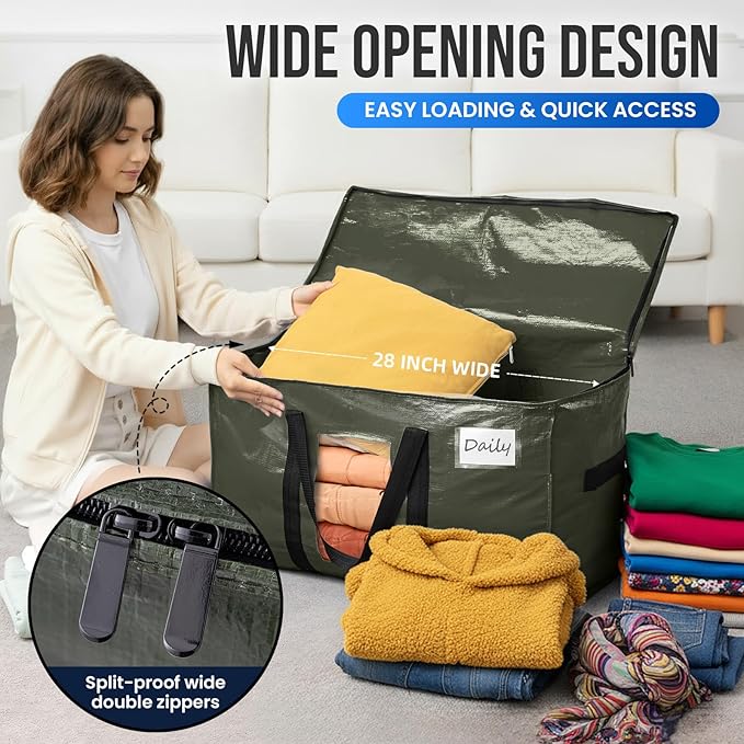 TAILI 8 Pack Green Extra Large Storage Bags, Heavy Duty Totes with Visible Window, Wrap Around Handles, Perfect for Moving