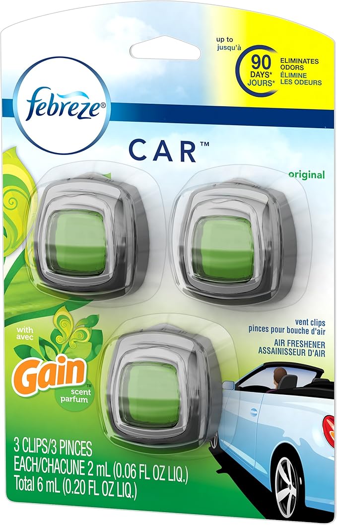Febreze Car Vent Clip Air Freshener, Gain Original, 0.037 Pound