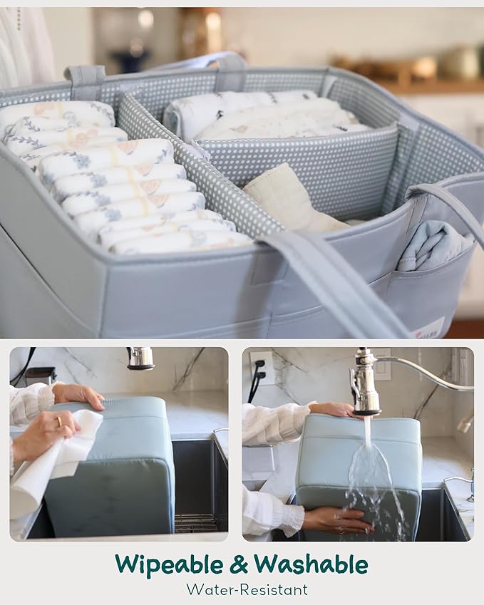 Lily Miles Diaper Caddy Organizer with 8 Pockets, Wipeable Baby Caddy Basket for Diapers and Wipes, Baby Registry Favorites, 