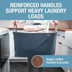 CleverMade Collapsible Laundry Basket LUXE 2 Pack – 60 L (16 Gal) Foldable Cotton Blend Clothes Hamper with Vegan Leather Acc