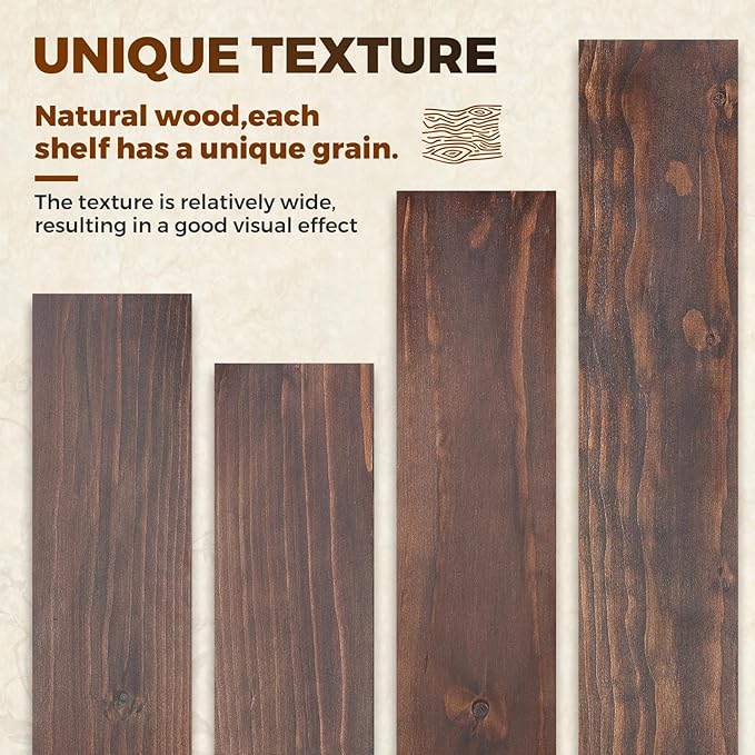 Floating Wall Shelf 16x6.8x1.7 Inch – Solid Wood Shelf in Walnut Finish – Wall Mounted Rustic Display Organizer for Bathroom,