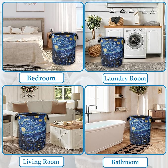 Starry Night Large Storage Basket Collapsible Laundry Basket Oxford Storage Bin for Toy Bins Gift Baskets Bedroom Clothes Chi