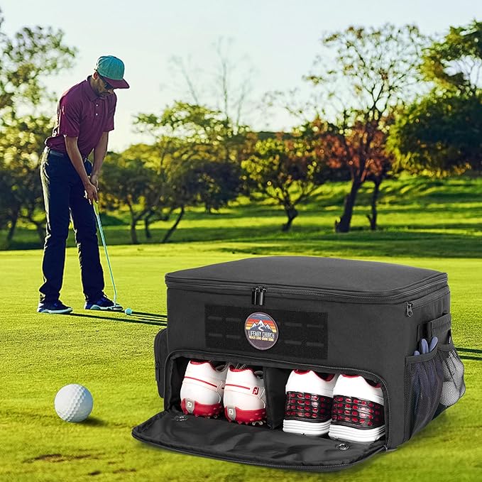 Golf Trunk Organizer Storage with Separate Compartment for 2 Pair Shoes Up to US Mens 16, Golf Car Locker Organizer for