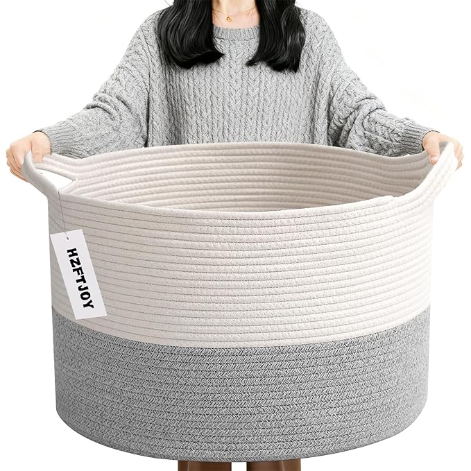 90L Large Blanket Basket,21.7"L x 21.7"W x 13.8"H Rope Woven Baskets with Handles, Toys Storage Bins,Laundry Basket Perfect f