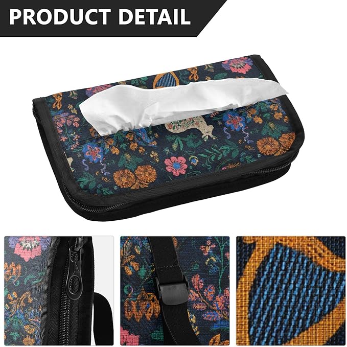 Car Tissue Holder Car Visor Organizer Tissue Box Holder for Car Sun Visor Organizer with Car Vehicle Accessories Essentials Interior for Women Men Dark Harp Sheep Flowers Embroidery