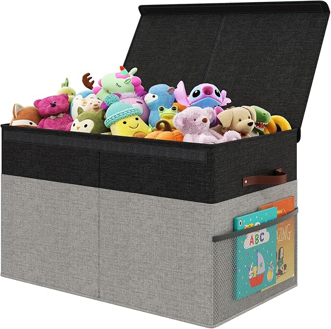 Large Toy Storage Box with Lid Upgraded Toy Storage Chest Organizer with Divider Foldable Toy Bin for Kids Boys Girls Playroo
