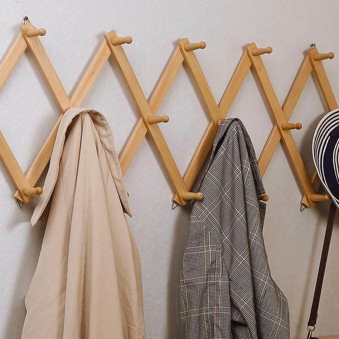 SKOLOO Hat Rack for Wall with 14 Hooks, Pack of 2, Solid Wooden, Modern, Expandable Coat Rack Wall Mount for Coats, Hats, Bag