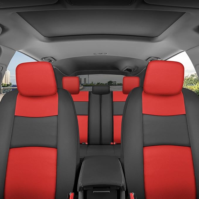 BDK Croc Skin Faux Leather Car Seat Covers, Full Set Red – Universal Fit Design, Airbag Compatible, Front and Back Seat Cover