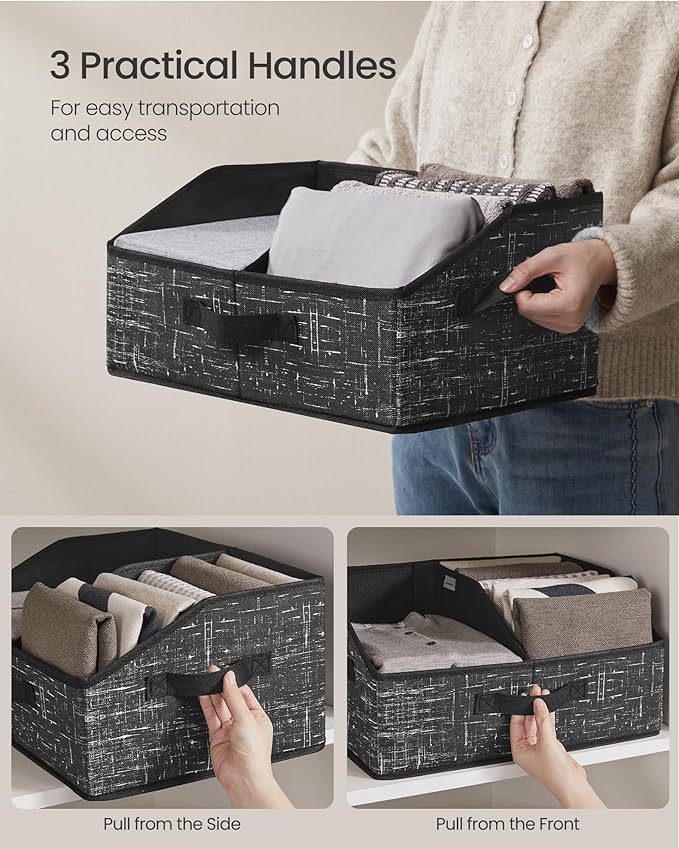 SONGMICS Set of 6 Storage Baskets, Foldable Storage Bins with Removable Dividers, Fabric Boxes, 15.7 x 11.8 x 7.9 Inches, Clo