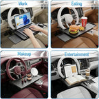 2 in 1 Steering Wheel Desk with Dual Slide Out Trays - Adjustable Laptop Holder for car with Tablet Slot Anti Slip Surface for Eating Writing Working Fit for Car SUV