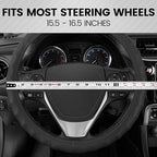 BDK Genuine Black Leather Steering Wheel Cover for Car, Large 15.5-16 inch – Ergonomic Comfort Grip for Men & Women, Car Stee