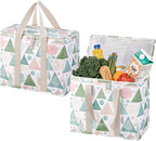 VENO 2 Pack Cooler Bag, Insulated Grocery Bags for Food Delivery, Collapsible Cooler, Reusable Shopping Bags for Groceries, Hard Bottom, Water Resistant, Zippered, Foldable (Pastel Forest, 2 Pack)