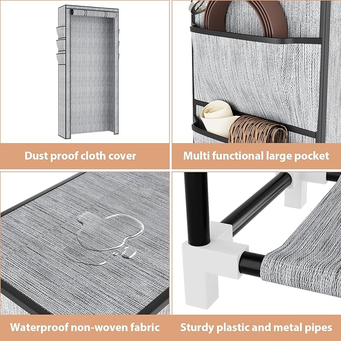 VTRIN Vertical Narrow Shoe Rack Organizer Tall Shoe Rack for Closet Entryway 10 Tier Non-Woven Cover Shoe Shelf Holds 36-41 P