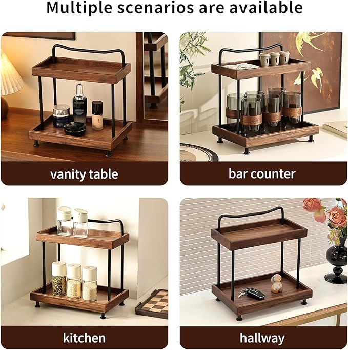 2-Tier Bathroom Counter Organizer,Wood Countertop Organizer for Storage,Makeup Organizer Cosmetics Storage Display Rack,Count