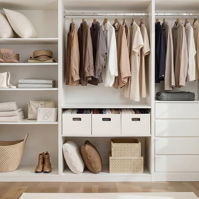 StorageWorks Fabric Storage Bins for Shelves, Closet Organizers and Storage Baskets, Collapsible Storage Bins with Cutout Han