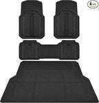CAR PASS Floor Mats for Cars M-L Size, Heavy Duty Rubber Floor Mats with Trunk Cargo Liner, Universal Trim-to Fit Automotive Floor mats for Truck Van SUV Waterproof All Weather Car Mats Solid Black