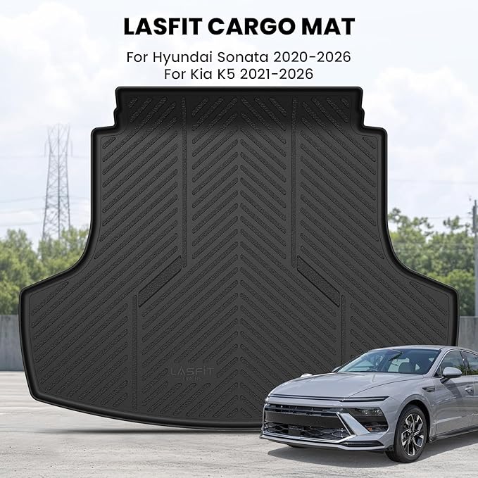 LASFIT Cargo Mat for Hyundai Sonata 2026 2025 2024 2023 2022 2021 2020 / Kia K5 2021-2026, All Weather TPE Custom Fit Car Trunk Mats Cargo Liners Accessoires, Black