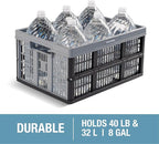 CleverMade Collapsible Utility Crate, Stone, 1PK - 32L (8 Gal) Collapsible Storage Bins, Holds 40lbs Per Bin - Plastic Stacka
