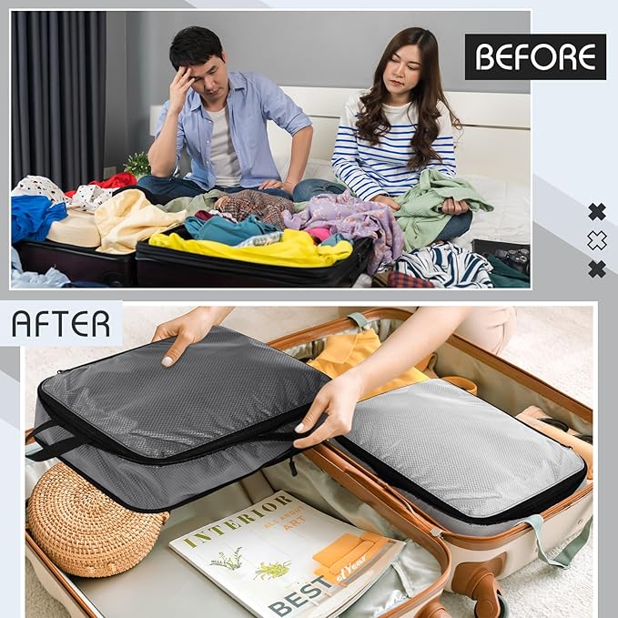 5 Pack Compression Packing Cubes for Travel Space Saving Cubes Luggage Organizer for Suitcase(Mixed Gray,S)