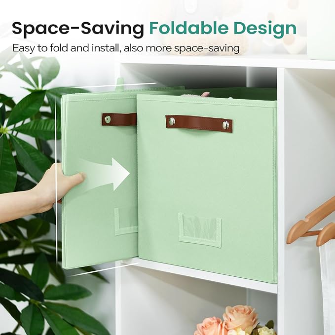 FinishingBo 6-Pack Storage Cubes with Handles & Label Holders Basket, Closet Cube Home Organizer Bins(Green, 13 x 13 x 13 inc