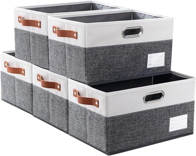 PRANDOM Larger Foldable Storage Bins with Handles [5-Pack] Fabric Collapsible Storage Boxes Baskets Cubes Containers with Han