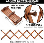 Amber Home Wood Accordion Wall Rack 17 Hooks (Pegs), Expandable Wall Mounted Hanger for Coat, Hat, Scarf, Coffee Mugs, X Shap