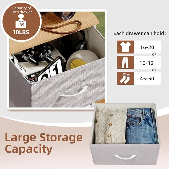 Somdot Tall Dresser for Bedroom with 6 Drawers, Storage Organizer Chest of Drawers with Removable Fabric Bins for Closet Beds
