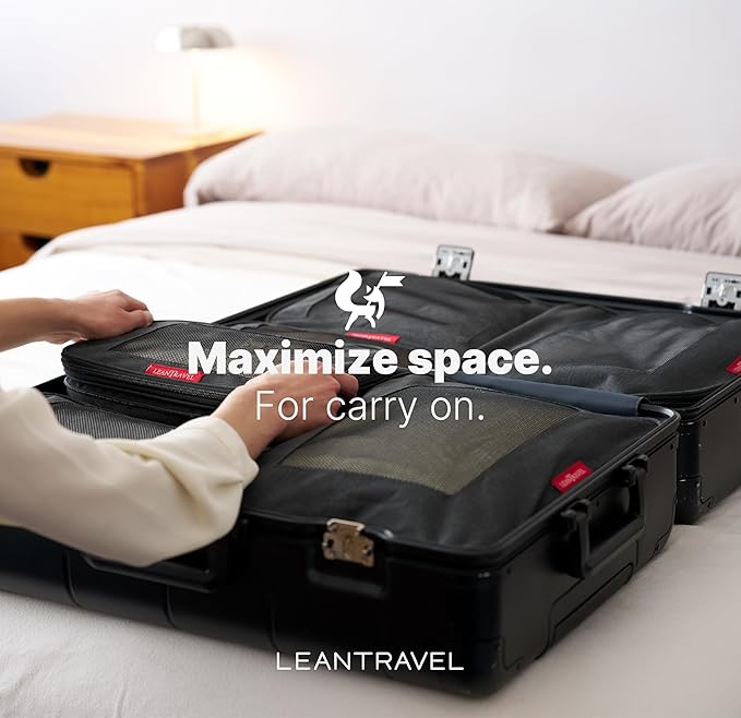 LeanTravel Premium Compression Packing Cubes for Travel - Suitcase Organizer Bags with Double Zipper & Breathable Mesh Panel 