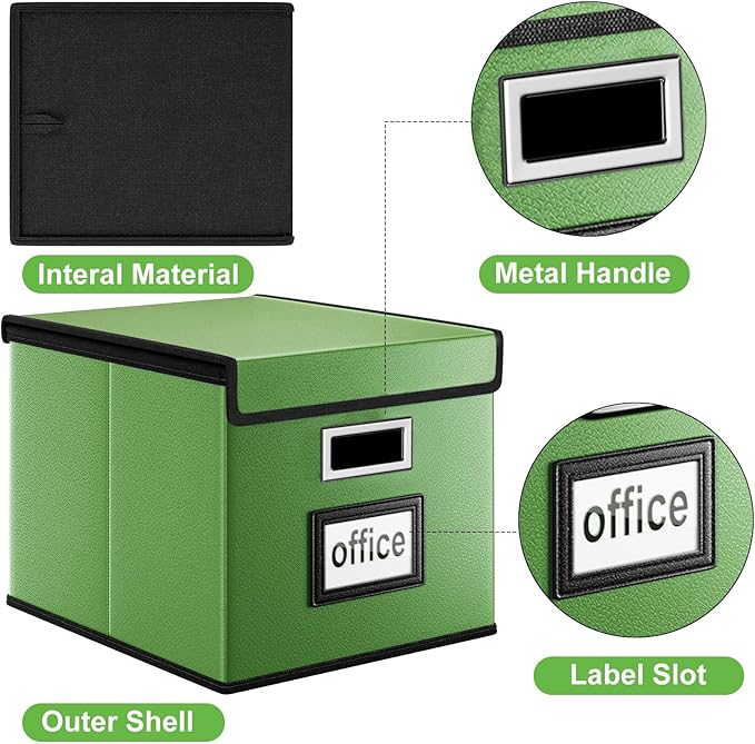 Huolewa Portable Leather File Organizer Storage Boxes, Collapsible File Folder Organizer Boxes with Lids, Document Organizer,