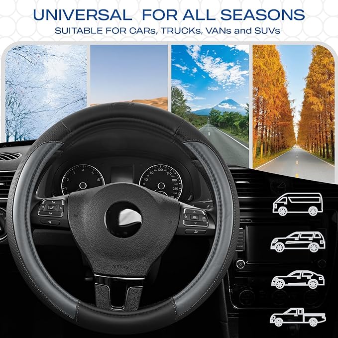 Skechers Steering Wheel Cover Memory Foam,Luxury Leather Steering Wheel Covers,Universal Anti-Slip Fit 14" 1/2-15" Car Wheel 