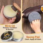7 Pcs Leather Cleaner Boots Shoes Care Kit-3.52oz Saddle Soap for Leather Items Cleaning, 3.52oz Mink Oil for Shoes Polishing