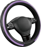 Road Comforts Leather Steering Wheel Cover – Black & Purple, Universal Fit 14.5-15 Inch, Microfiber Leather, Anti-Slip & Brea