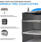 Grand Fusion Stow-N-Go Portable Hanging Travel Shelves, Packing Organizer for Luggage. Carry on Closet with Hanger for Clothe