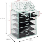 Sorbus Acrylic Makeup Organizer Set, 6-Drawer Vanity & Countertop Cosmetic Storage with Small & Wide Compartments, Teal Thril