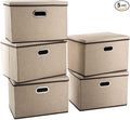 PRANDOM Extra Large Collapsible Storage Bins with Lids [5-Pack] Linen Fabric Foldable Storage Baskets Boxes Organizer Contain