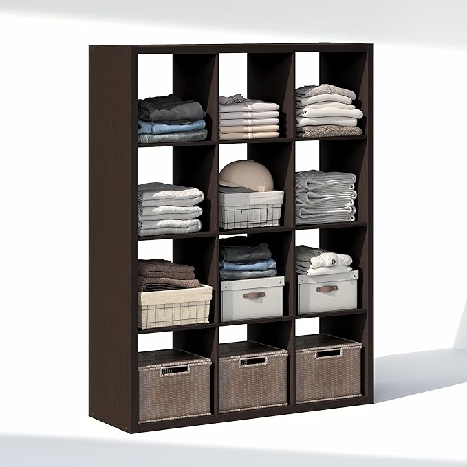 Furinno Cubic Closet Organizers and Storage, 12-Cube Closet Organizer, Open Shelf Closet Storage, Extra Thick Frame for Wardr